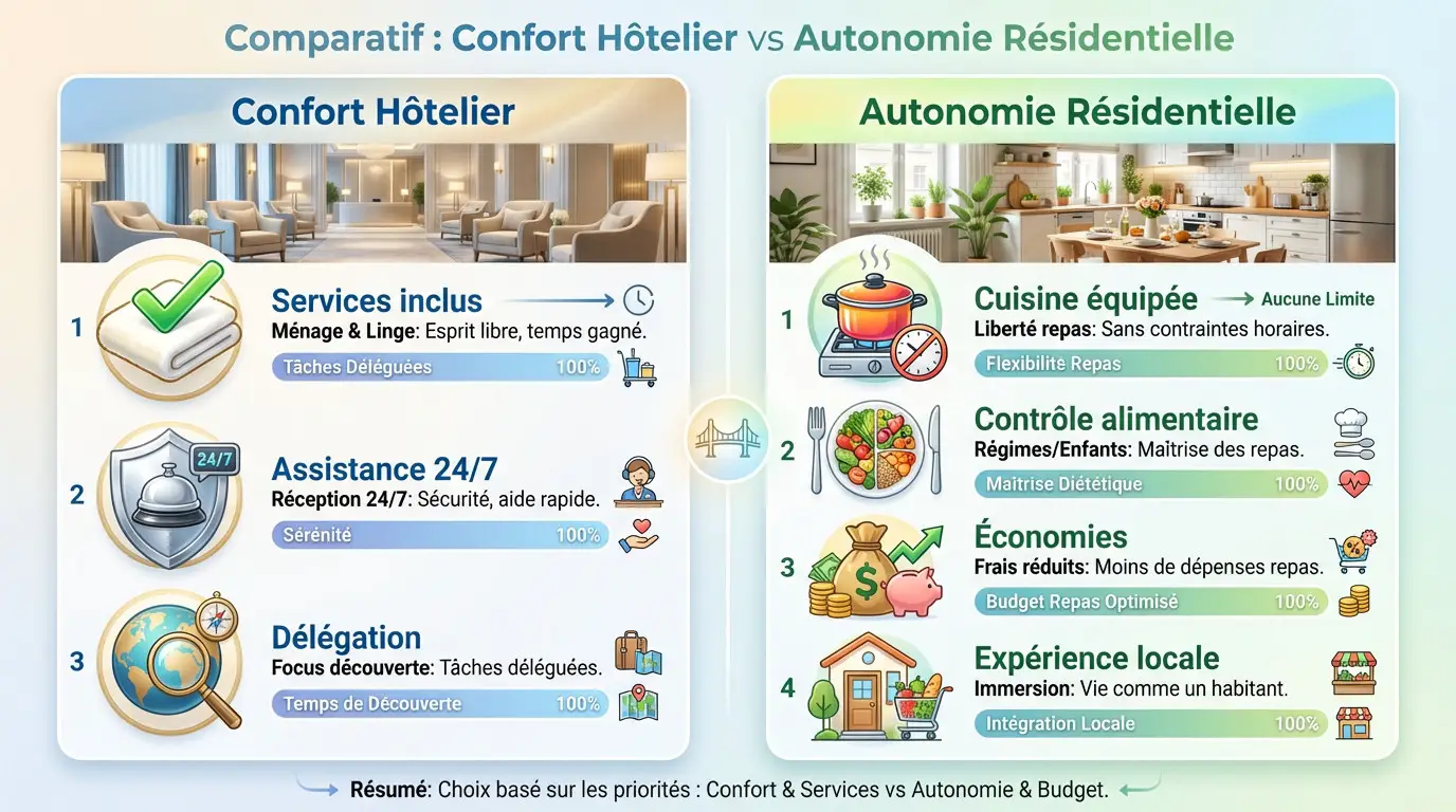 Comparaison des services entre chambre d'hôtel et location de vacances