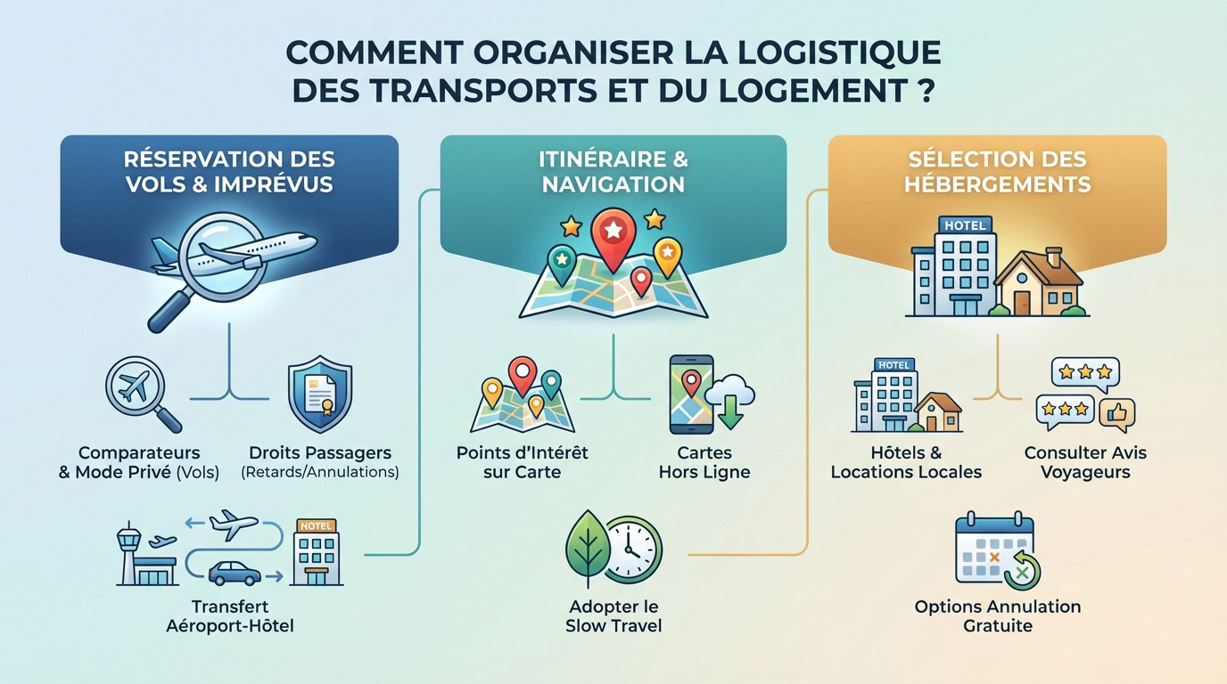 Organisation de la logistique transport et hébergement pour préparer son voyage