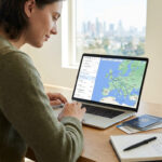 Documents de voyage étranger : formalités et obligations Personne organisant son voyage sur un laptop avec une carte de l'Europe affichée. Passeport et carnet à côté.