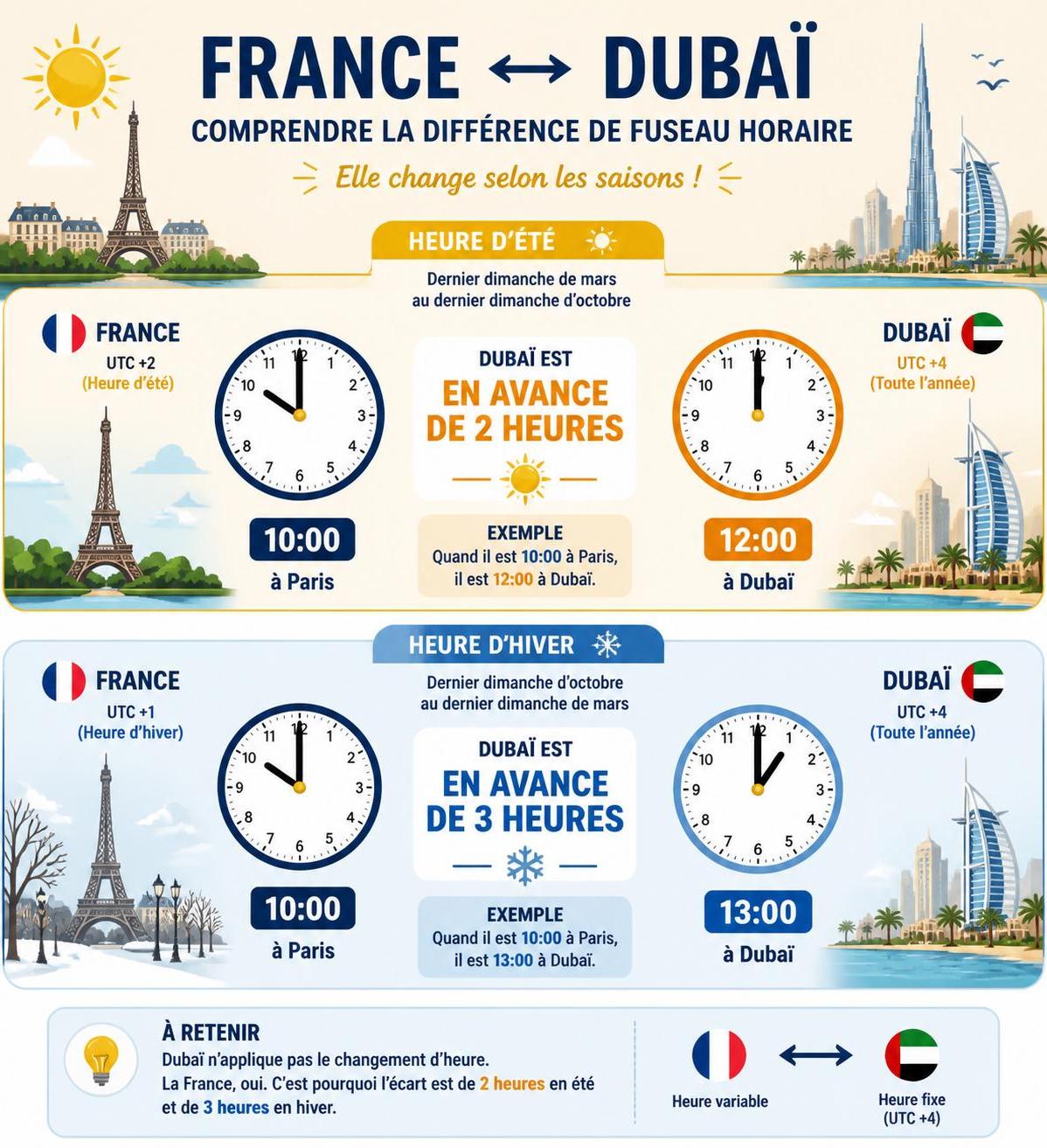découvrez l'heure exacte à dubaï, le décalage horaire avec la france, et nos conseils pratiques pour bien préparer votre voyage dans cette ville fascinante.