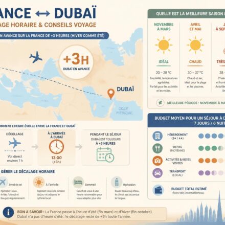 Heure à Dubaï : décalage horaire et conseils voyage découvrez l'heure actuelle à dubaï, son décalage horaire par rapport à la france, et obtenez des conseils pratiques pour organiser votre voyage en toute sérénité.