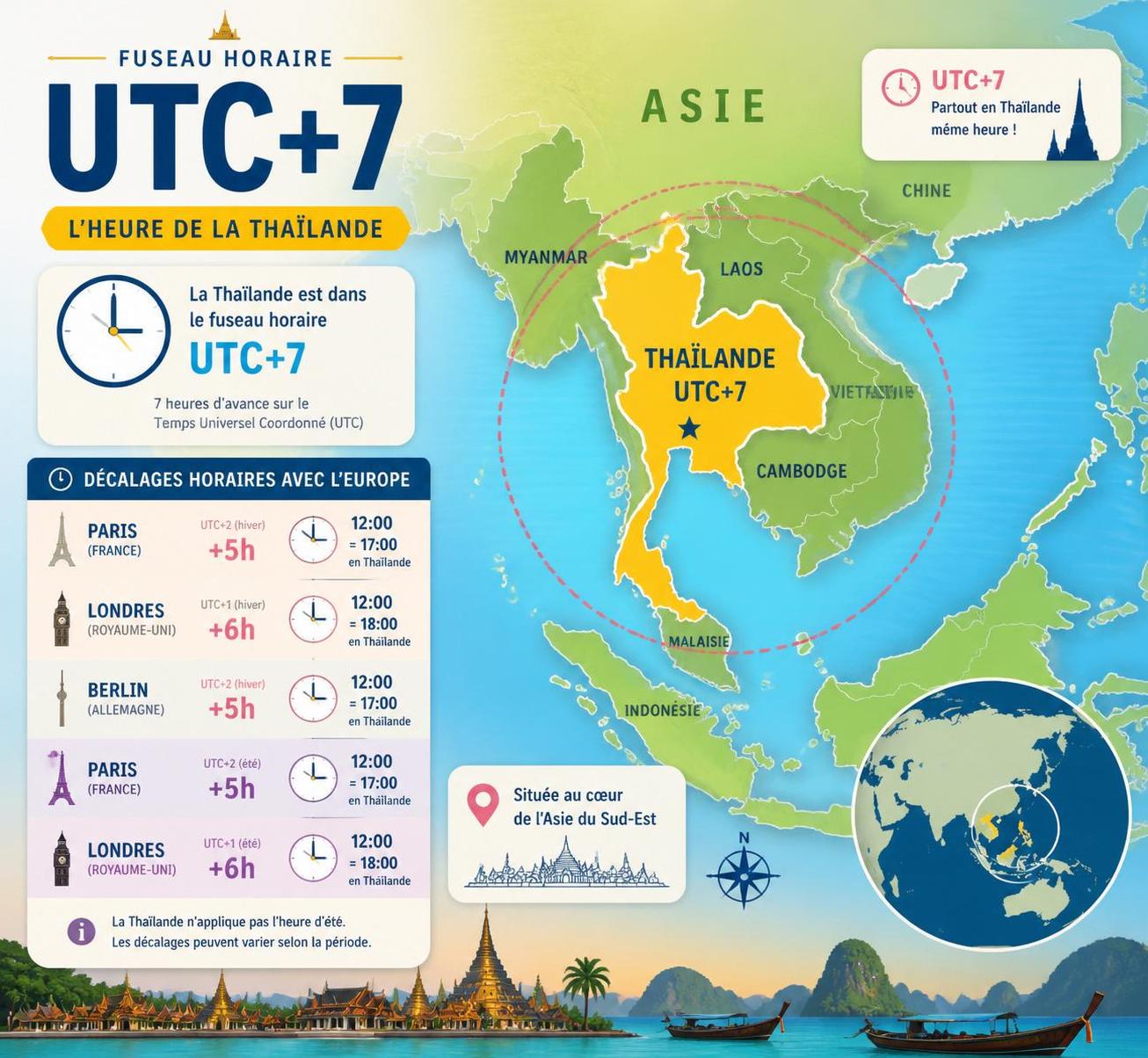 découvrez l'heure actuelle en thaïlande, comprenez le décalage horaire avec la france et obtenez des conseils pratiques pour organiser votre voyage en toute sérénité.