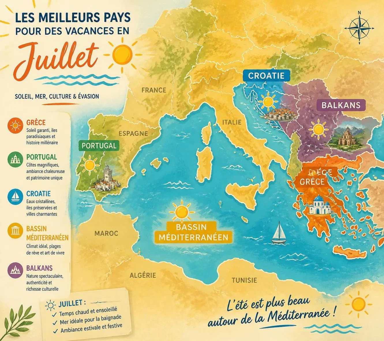 découvrez les meilleures destinations estivales pour juillet 2026 et planifiez des vacances inoubliables au soleil, entre plages paradisiaques et villes culturelles.
