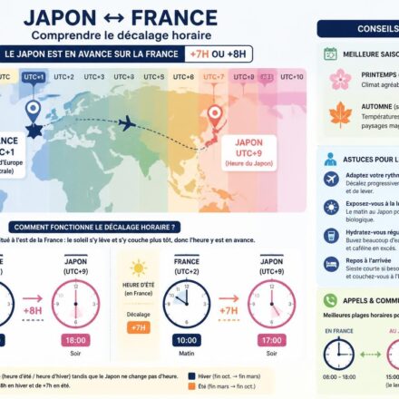découvrez le décalage horaire entre la france et le japon, avec une différence de +7h ou +8h. nos conseils pour gérer ce décalage et organiser vos communications et voyages efficacement.