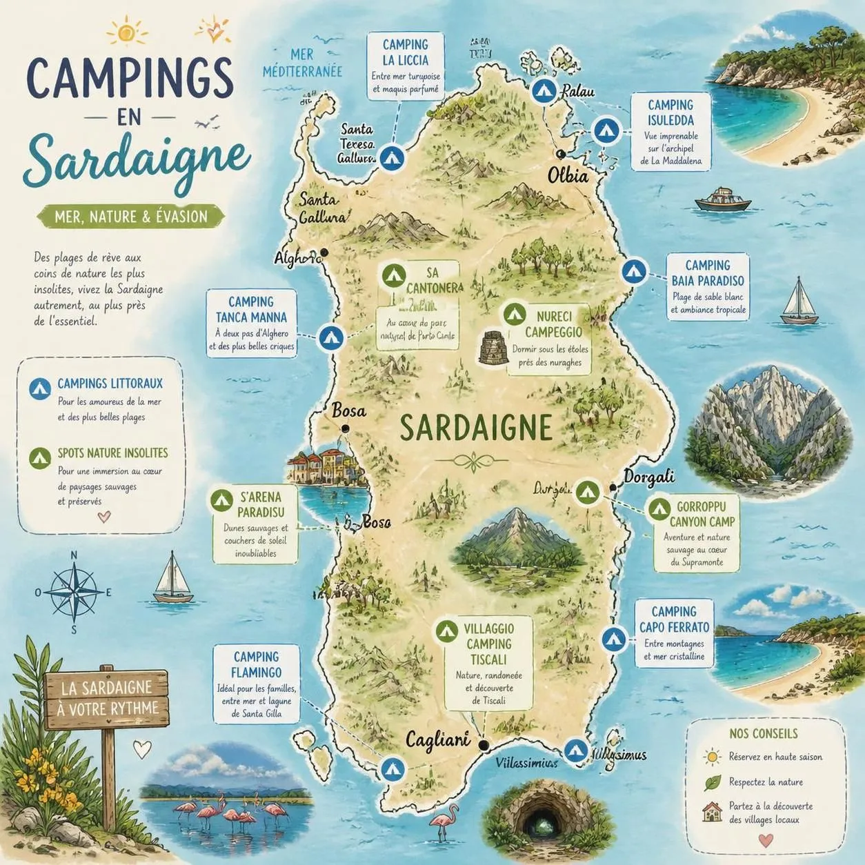 découvrez les meilleures adresses de camping en sardaigne pour des vacances au naturel, entre plages paradisiaques, paysages sauvages et confort en plein air.