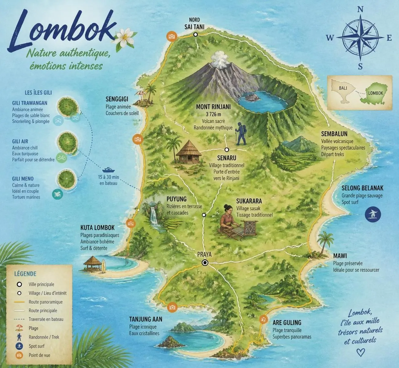 découvrez lombok, une île indonésienne paradisiaque offrant des volcans majestueux, les îles gili idylliques et des plages sauvages préservées pour une aventure inoubliable.