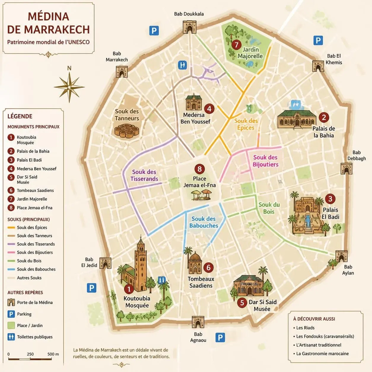 découvrez marrakech en 2026 : explorez la médina, plongez dans l'ambiance des souks colorés et suivez notre guide des incontournables pour un voyage inoubliable.