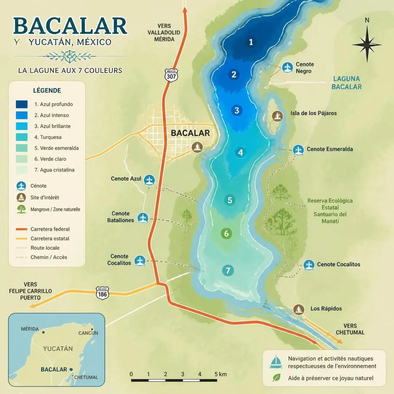 découvrez bacalar, le lac aux 7 couleurs et ses lagunes turquoise spectaculaires au mexique, un paradis naturel pour les amoureux de paysages paradisiaques et d'aventures aquatiques.