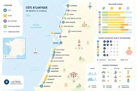 découvrez les étapes incontournables de la côte atlantique française, de biarritz à la baule, pour un voyage entre plages, culture et gastronomie.