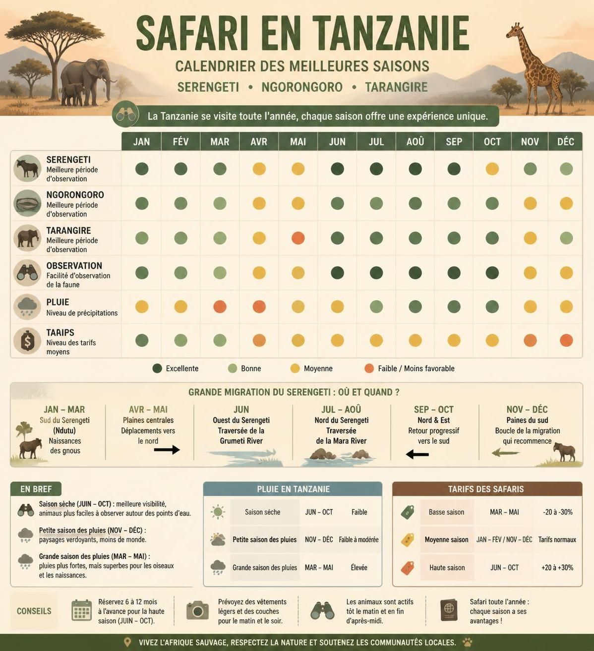 découvrez un safari inoubliable en tanzanie en 2026 : explorez le parc national du serengeti, le cratÚre du ngorongoro et bénéficiez de conseils pratiques pour préparer votre aventure.