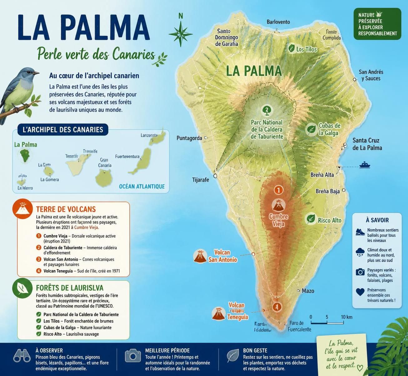 découvrez la palma, l'île canarienne la plus verte, célèbre pour ses volcans impressionnants, ses forêts luxuriantes de laurisilva et ses paysages naturels à couper le souffle.