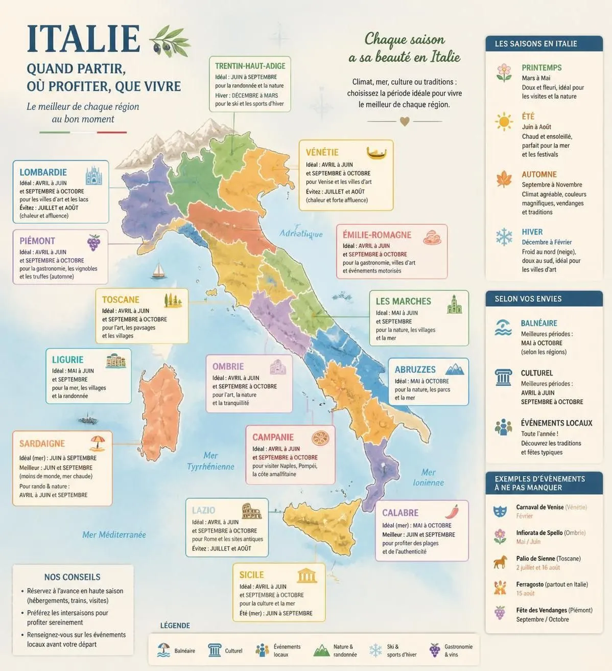 découvrez le meilleur moment pour visiter l'italie grâce à notre guide détaillé mois par mois, et planifiez votre voyage idéal en fonction des saisons, des événements et du climat.