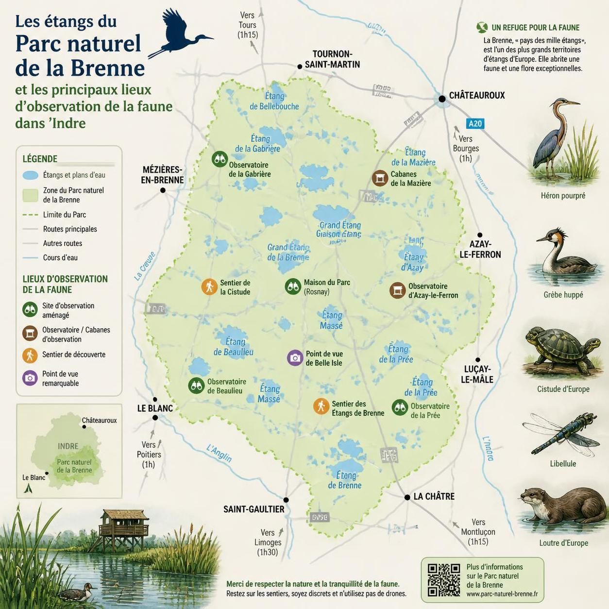 découvrez le parc naturel de la brenne dans l'indre, un paradis d'étangs, d'oiseaux sauvages et d'éco-tourisme pour des aventures nature authentiques.