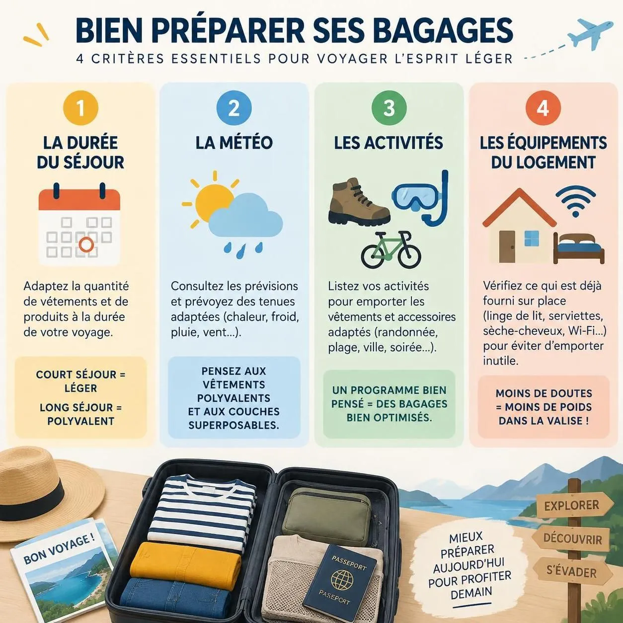 découvrez une méthode simple pour préparer vos bagages, ne rien oublier et voyager léger grâce à une liste bien pensée et des astuces pratiques.