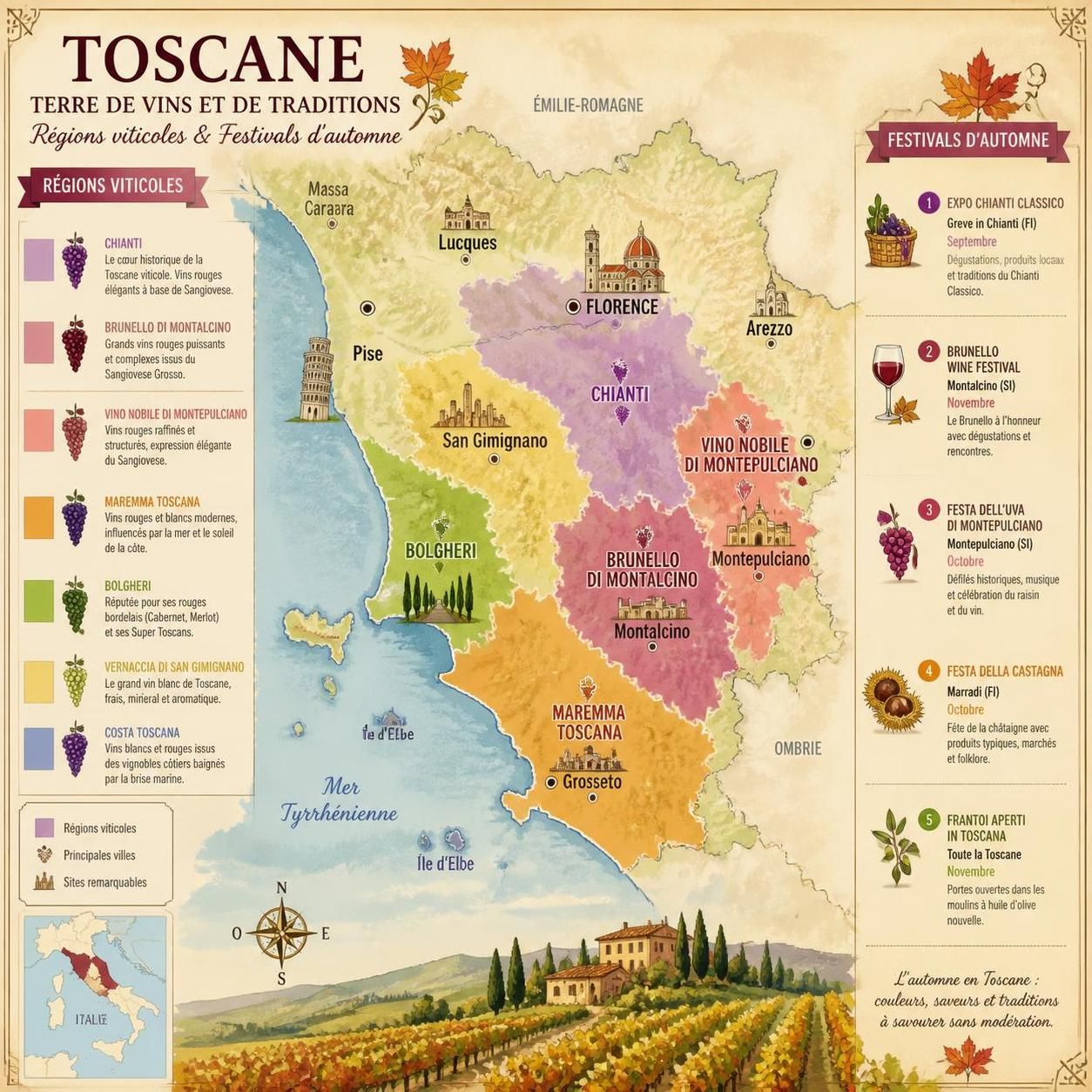 découvrez la toscane en automne, entre vignobles colorés, récolte de truffes et paysages enchanteurs. explorez pourquoi cette saison est idéale pour un voyage authentique et gourmand.