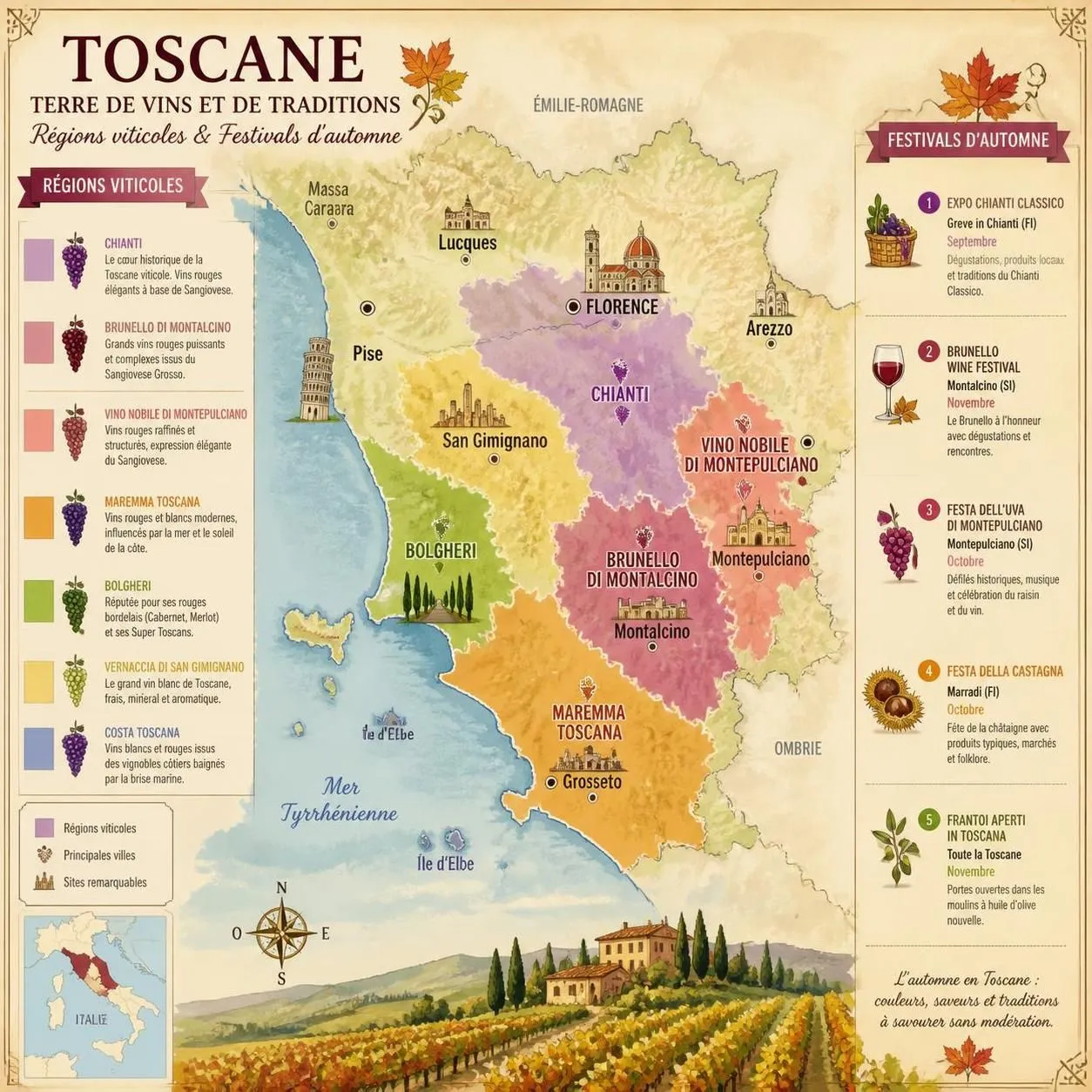découvrez la toscane en automne, entre vignobles colorés, récolte de truffes et paysages enchanteurs. explorez pourquoi cette saison est idéale pour un voyage authentique et gourmand.