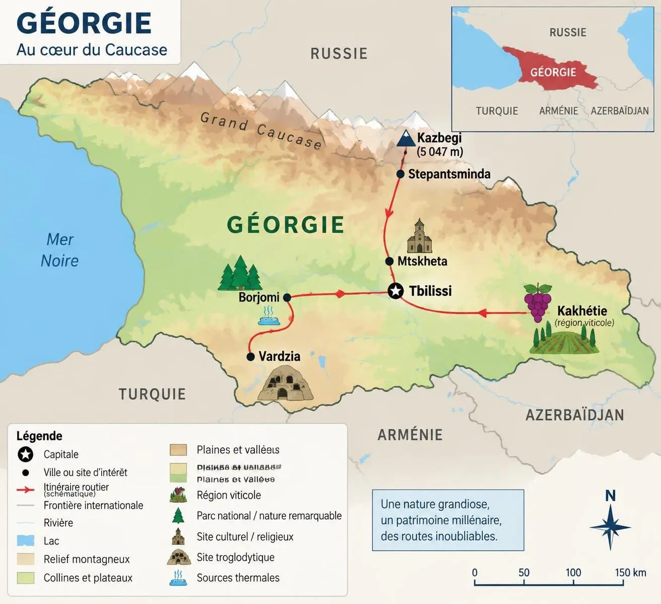 explorez la géorgie, du charme de tbilissi aux routes de montagne du caucase, et savourez une cuisine locale riche en traditions.
