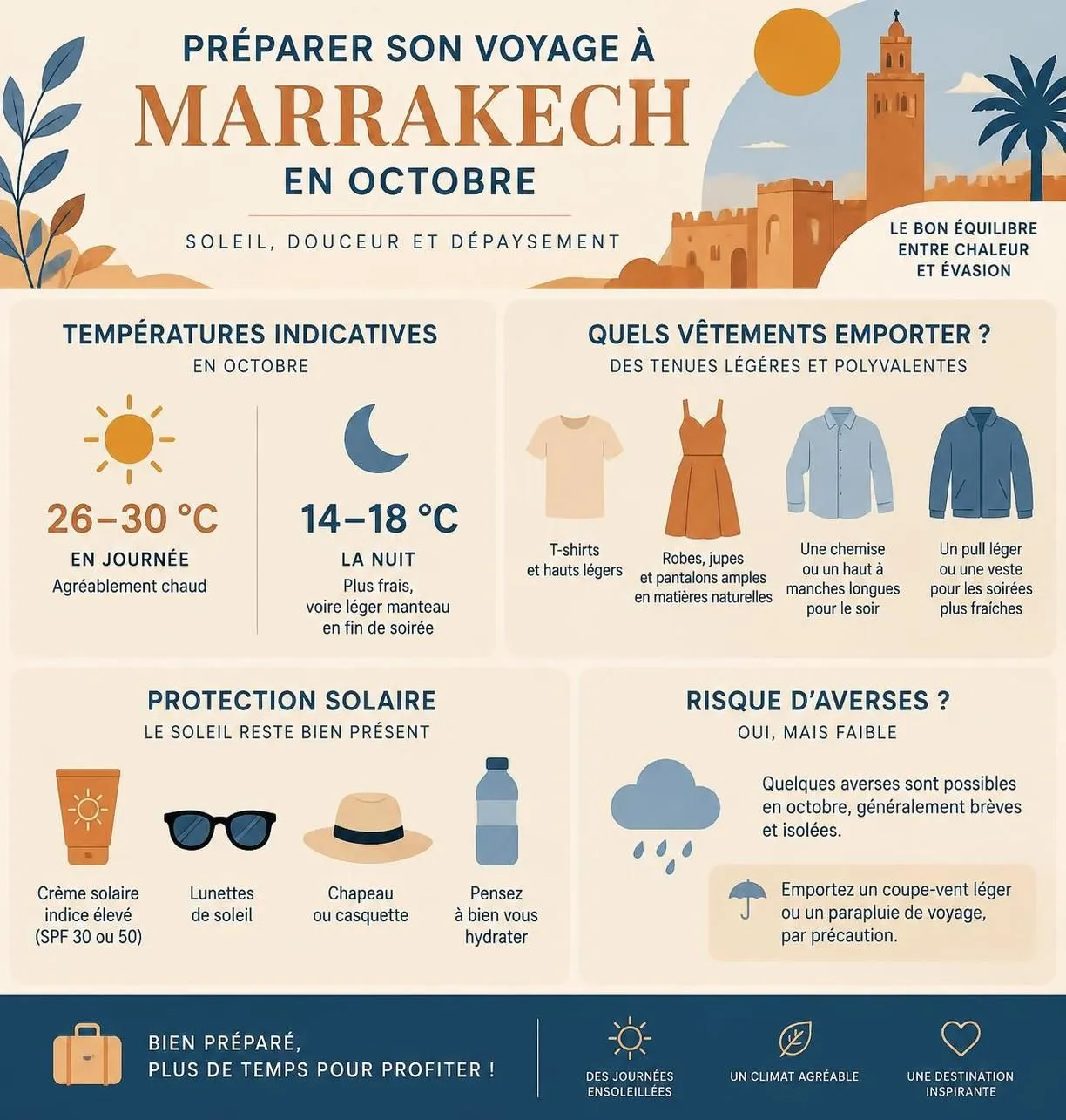 découvrez marrakech en octobre : climat doux, souks animés et escapades inoubliables. profitez de la ville ocre avant l’arrivée de l’hiver.