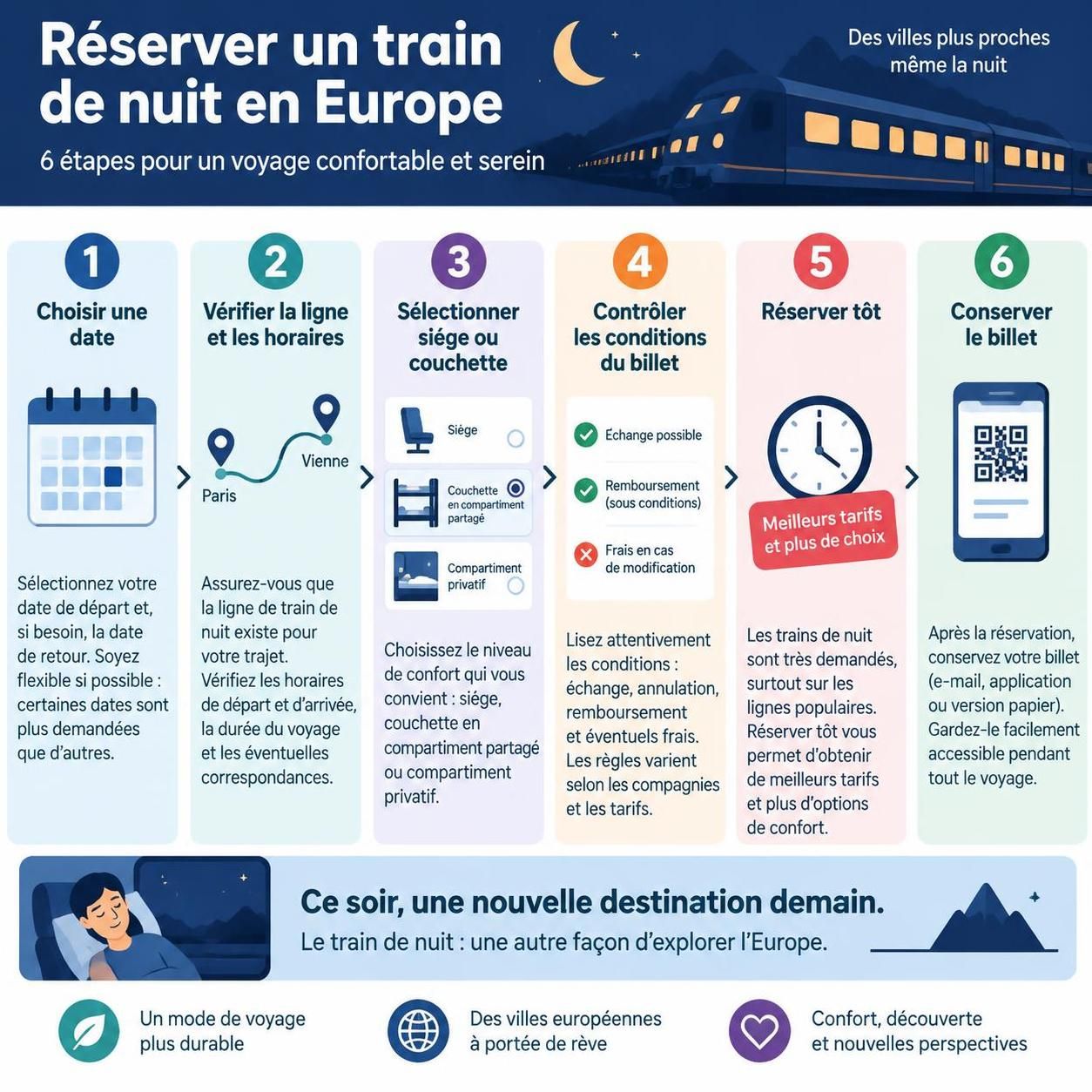 découvrez les lignes de train de nuit qui font leur retour en europe et nos conseils pour comparer les trajets et réserver votre voyage.